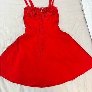 SHEIN Bright Red Ruched Bust Mini Dress